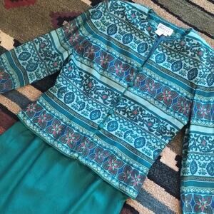 Adrianna Papell Vintage 100% Silk Two-Piece Jewel Tones Jacket & Skirt Set 8